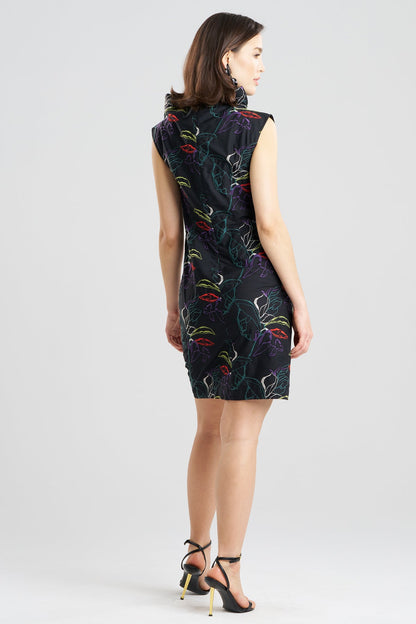 Yoru Embroidered Cotton Poplin Asymmetric Funnel Neck Dress Black Deep Orchid