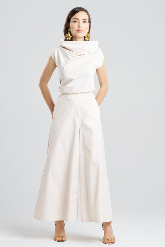 Tech Cotton Taffeta Palazzo Pants Ivory