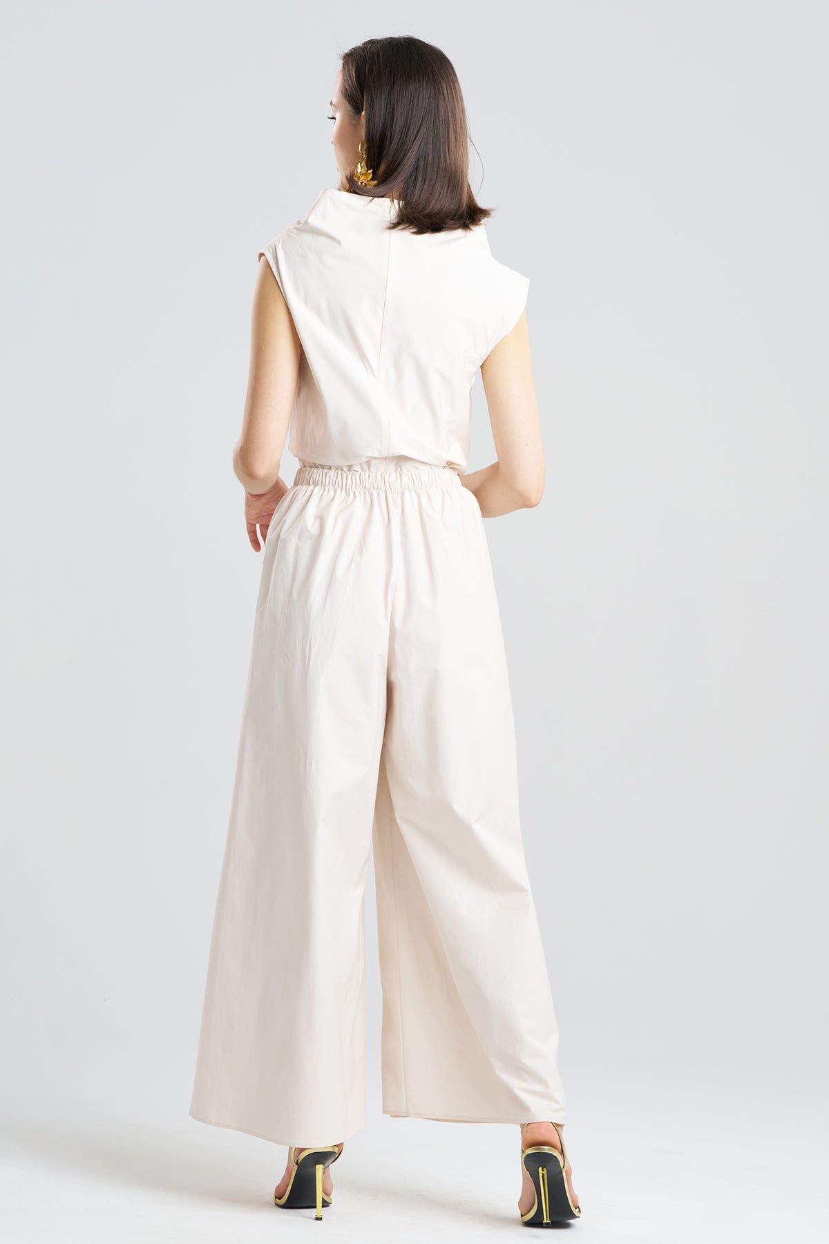 Tech Cotton Taffeta Palazzo Pants Ivory