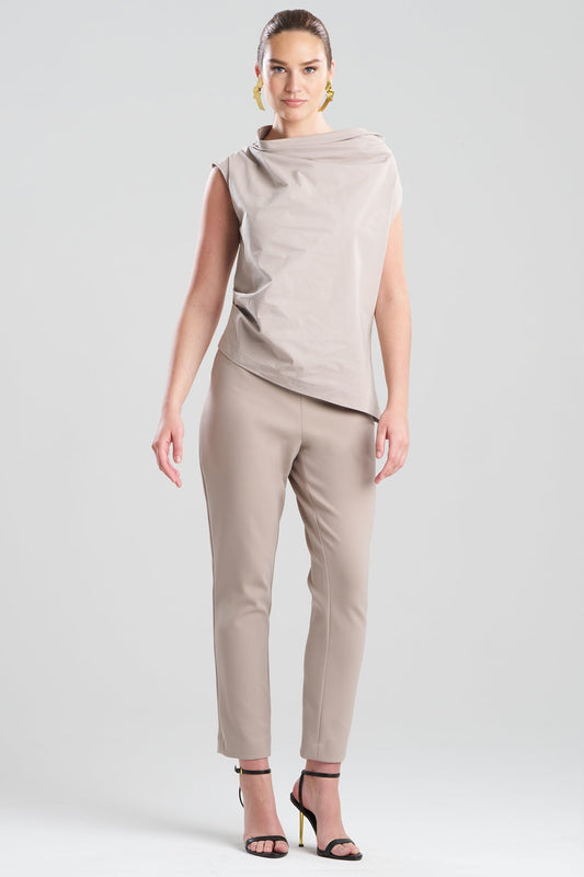 Tech Cotton Taffeta Asymmetric Funnel Neck Top Taupe