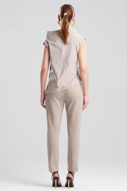 Tech Cotton Taffeta Asymmetric Funnel Neck Top Taupe