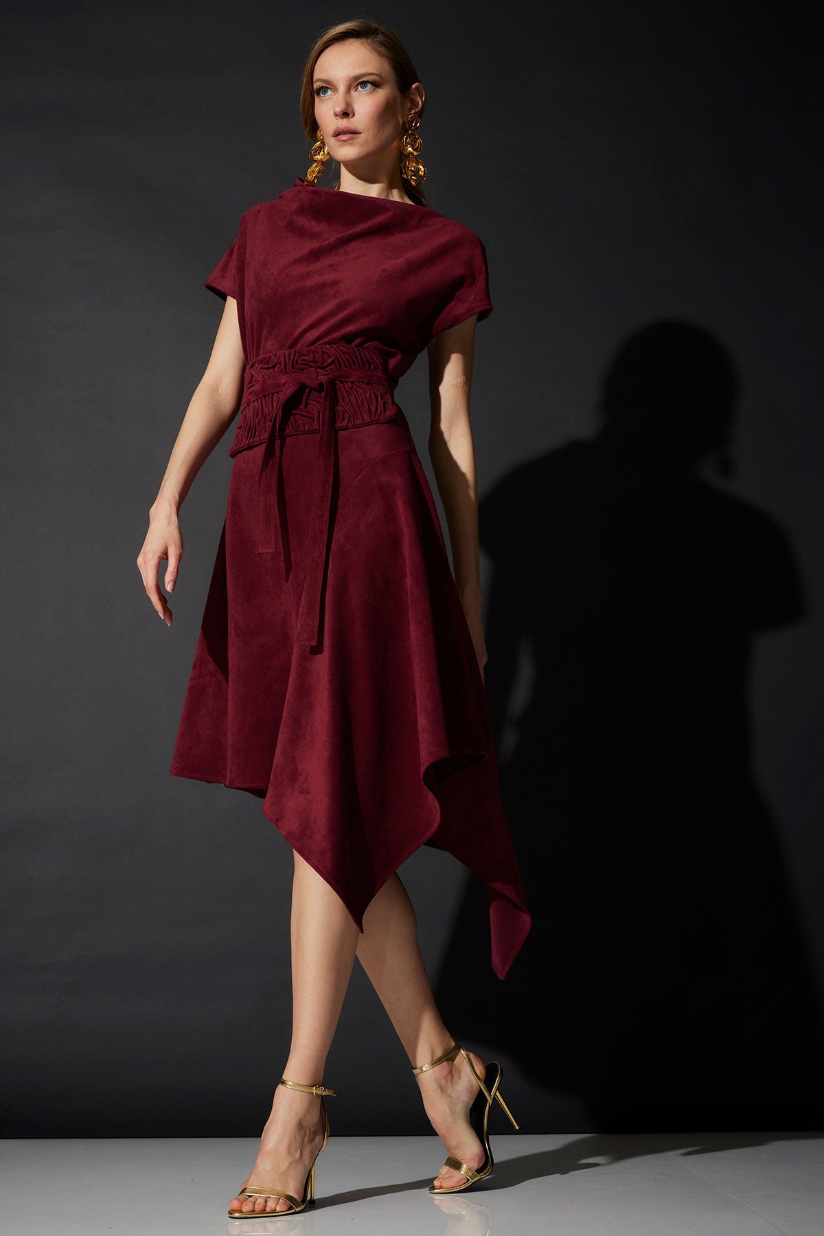 Vegan Luxe Suede Asymmetric Dress Ruby