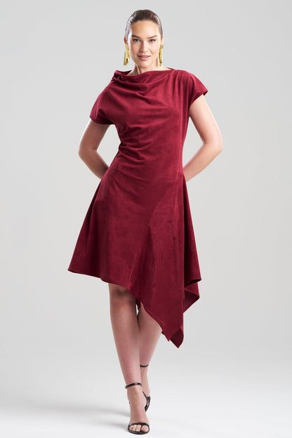Vegan Luxe Suede Asymmetric Dress Ruby