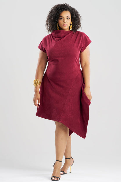 Vegan Luxe Suede Asymmetric Dress Ruby