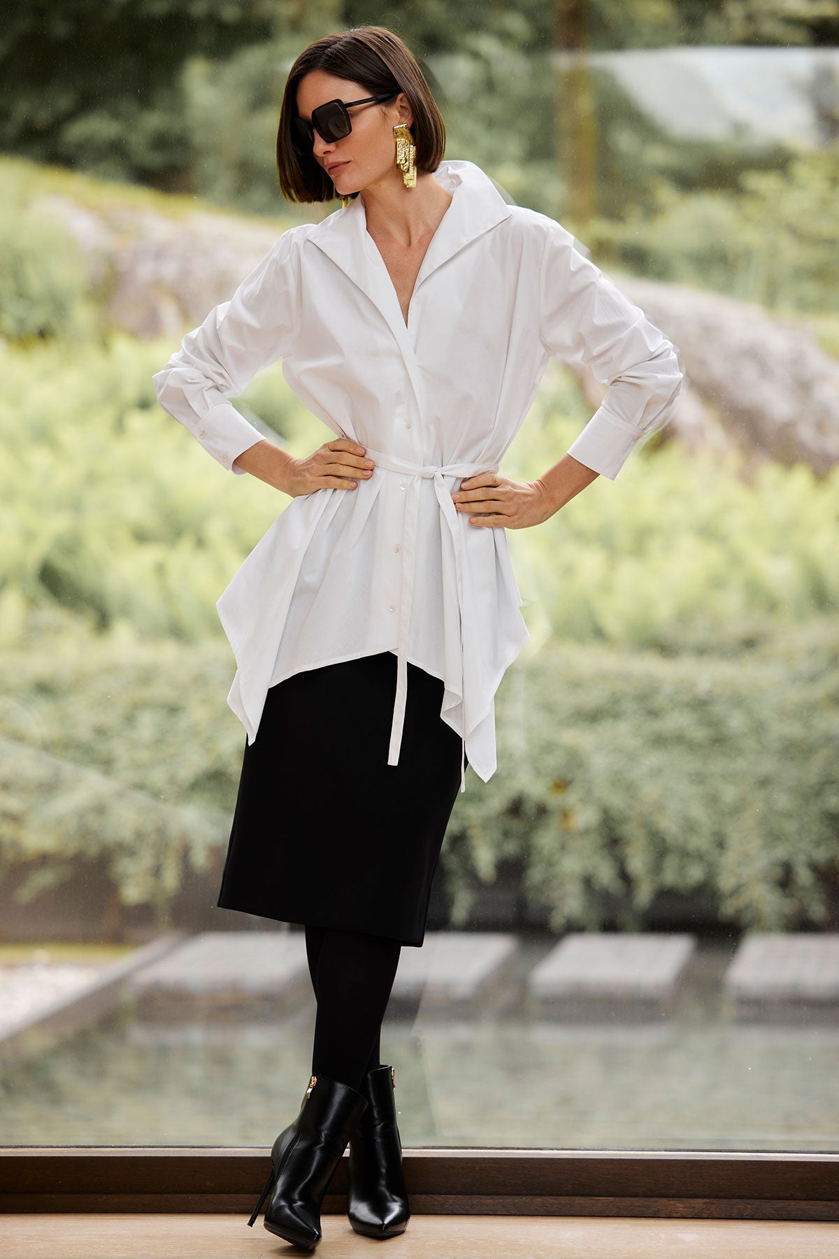 Cotton Poplin Handkerchief Hem Shirt White