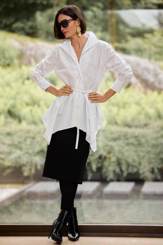 Cotton Poplin Handkerchief Hem Shirt White
