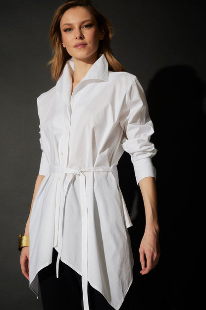 Cotton Poplin Handkerchief Hem Shirt White