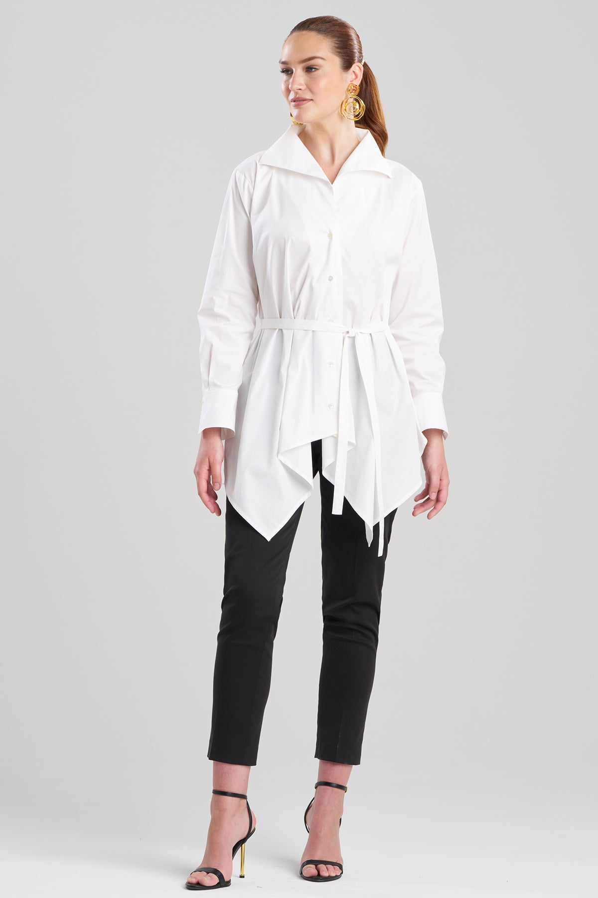 Cotton Poplin Handkerchief Hem Shirt White