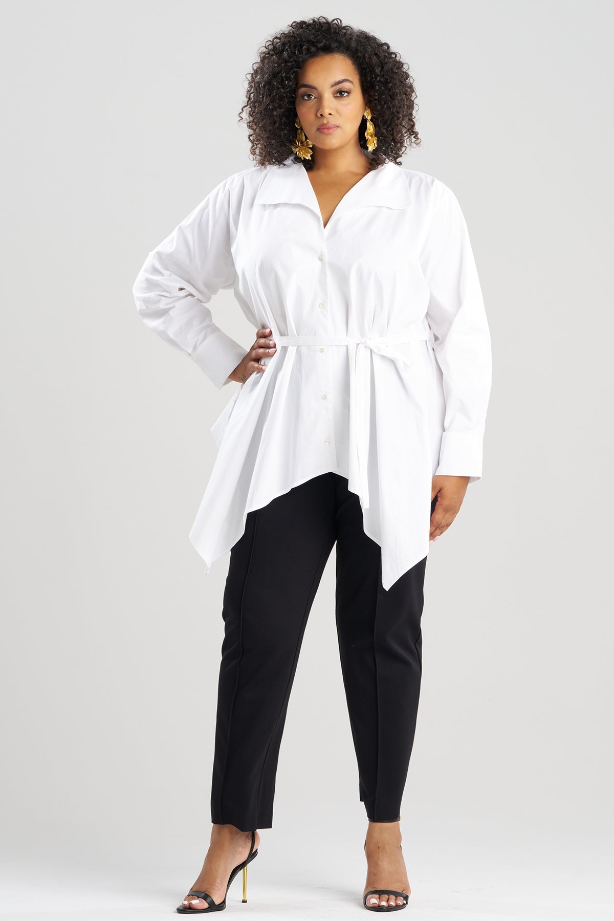 Cotton Poplin Handkerchief Hem Shirt White