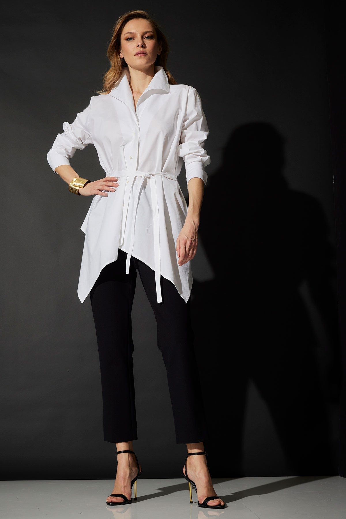 Cotton Poplin Handkerchief Hem Shirt White