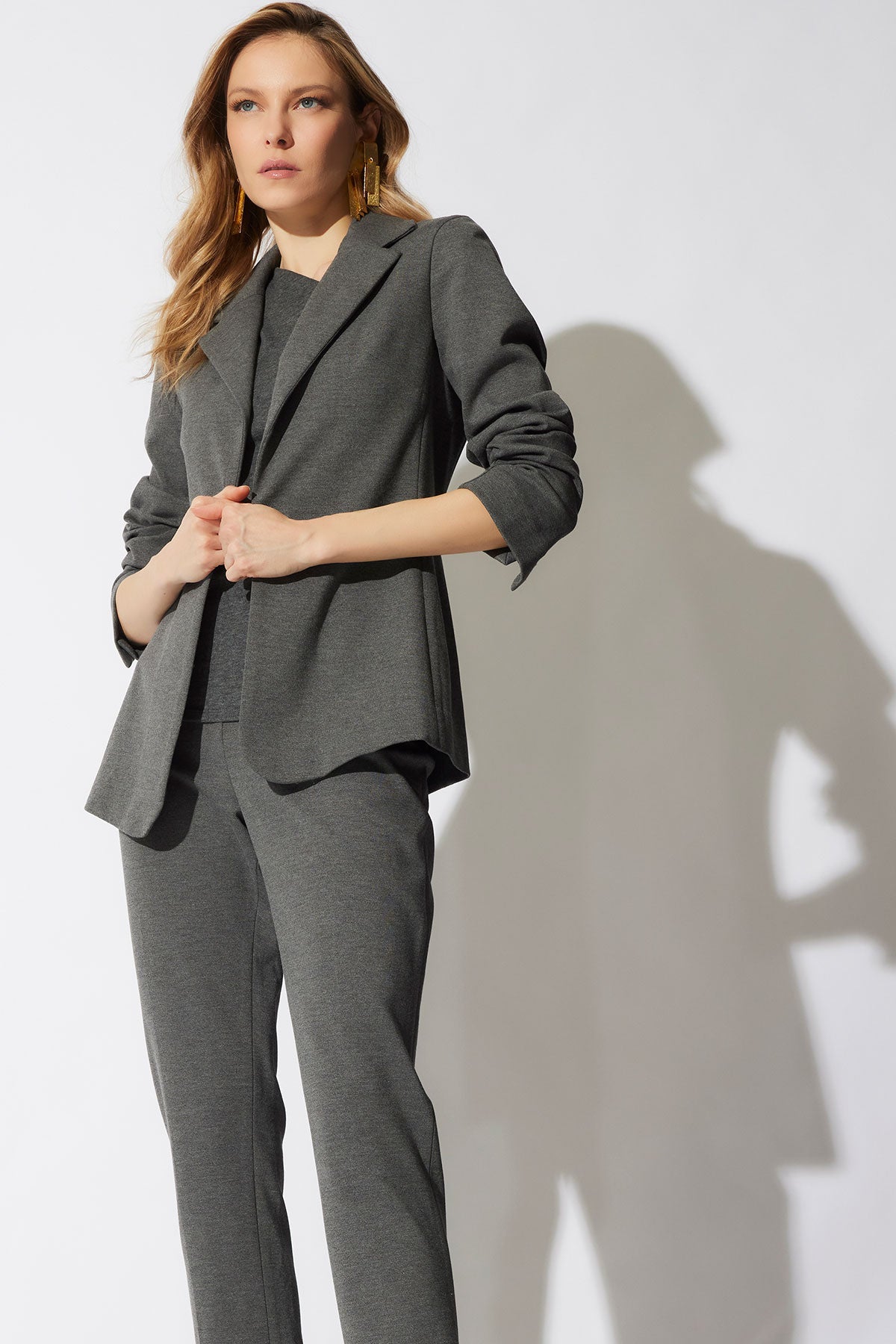 Compact Knit Cardigan Blazer Dark Grey Heather