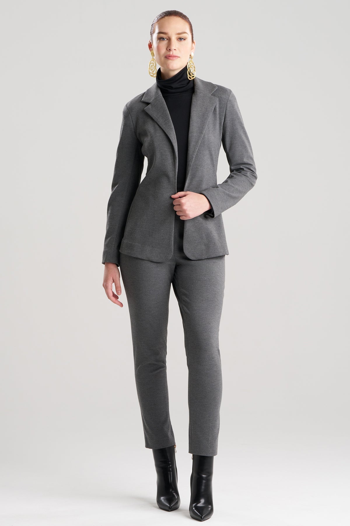 Compact Knit Cardigan Blazer Dark Grey Heather