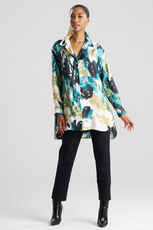 Mira Silk Twill Oversized Shirt Midnight Teal