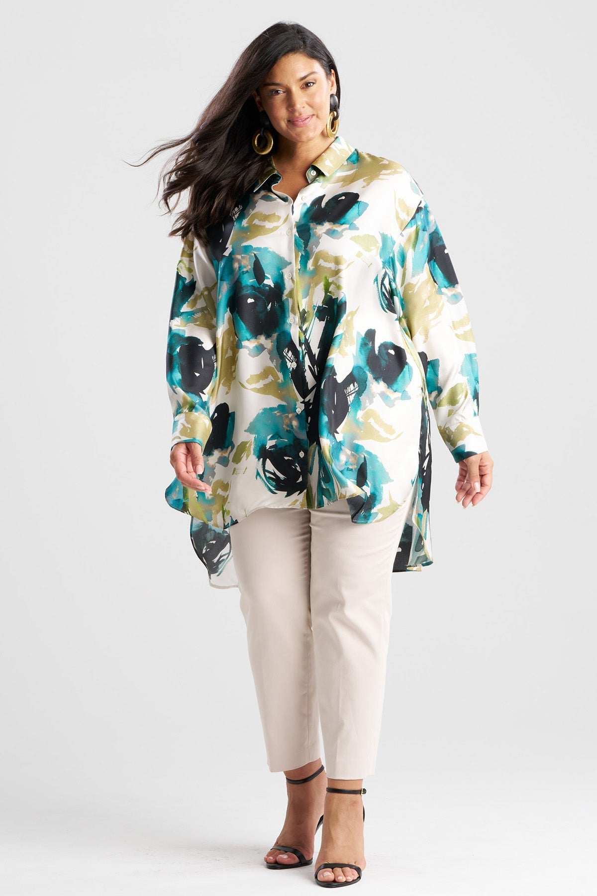 Mira Silk Twill Oversized Shirt Midnight Teal