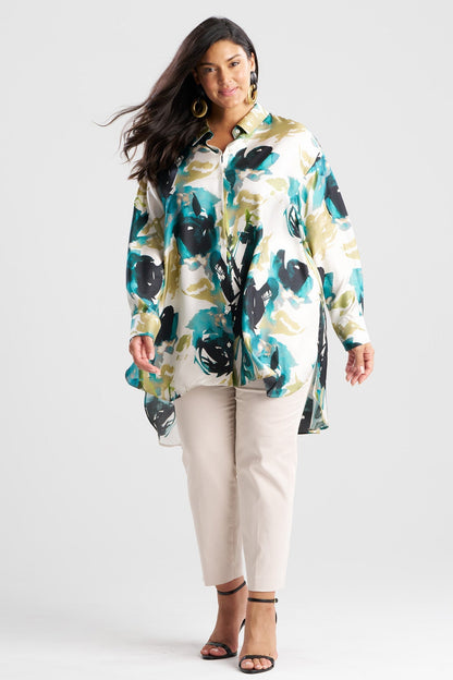 Mira Silk Twill Oversized Shirt Midnight Teal
