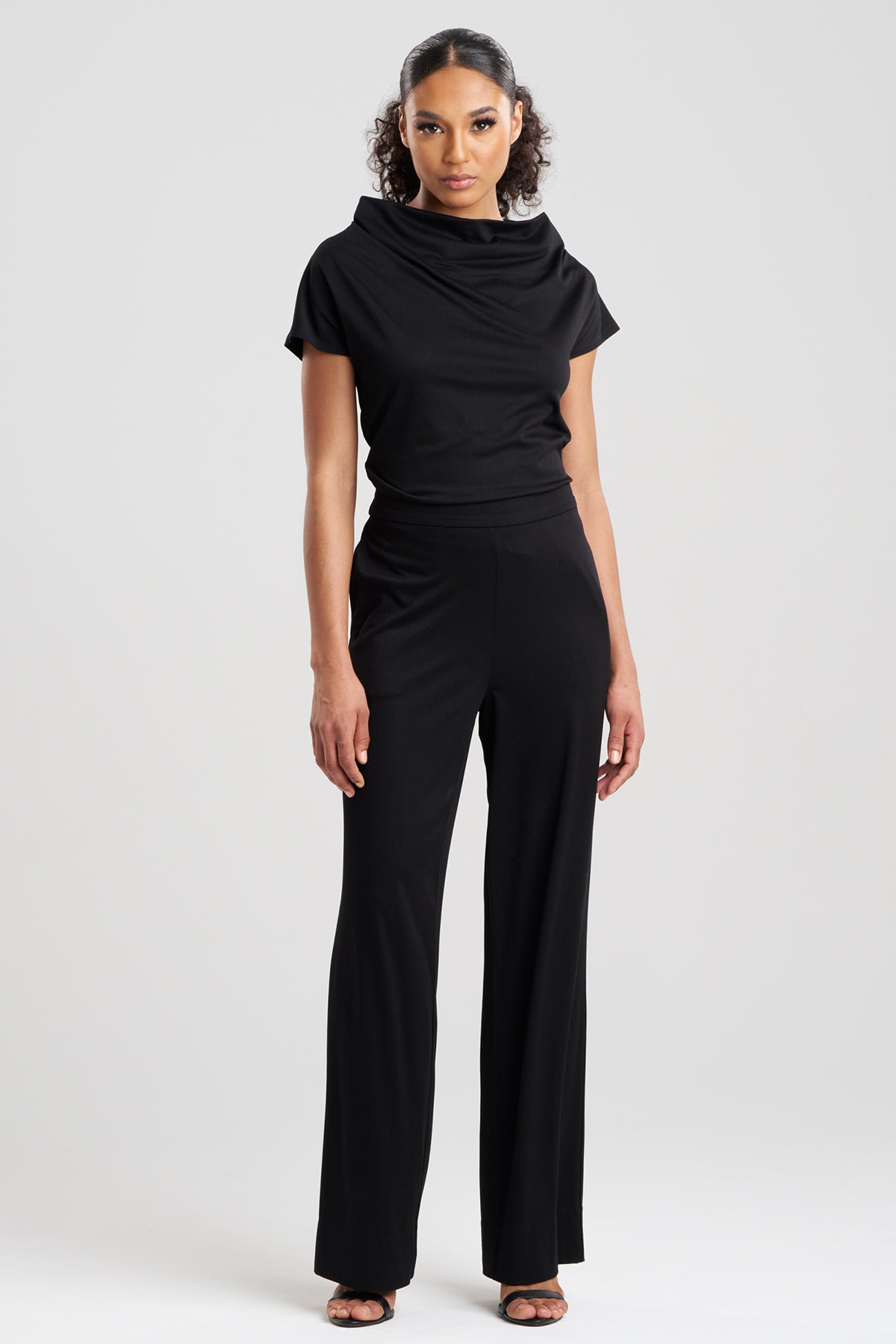 Crepe Knit Wide Pull On Pants Black