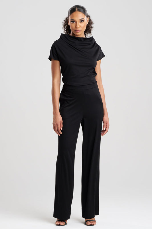 Crepe Knit Wide Pull On Pants Black