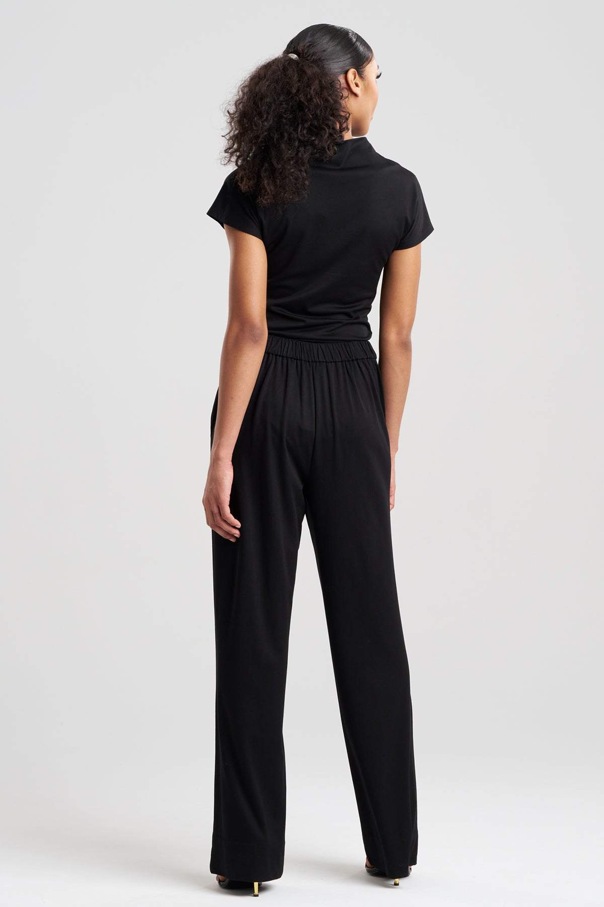 Crepe Knit Wide Pull On Pants Black