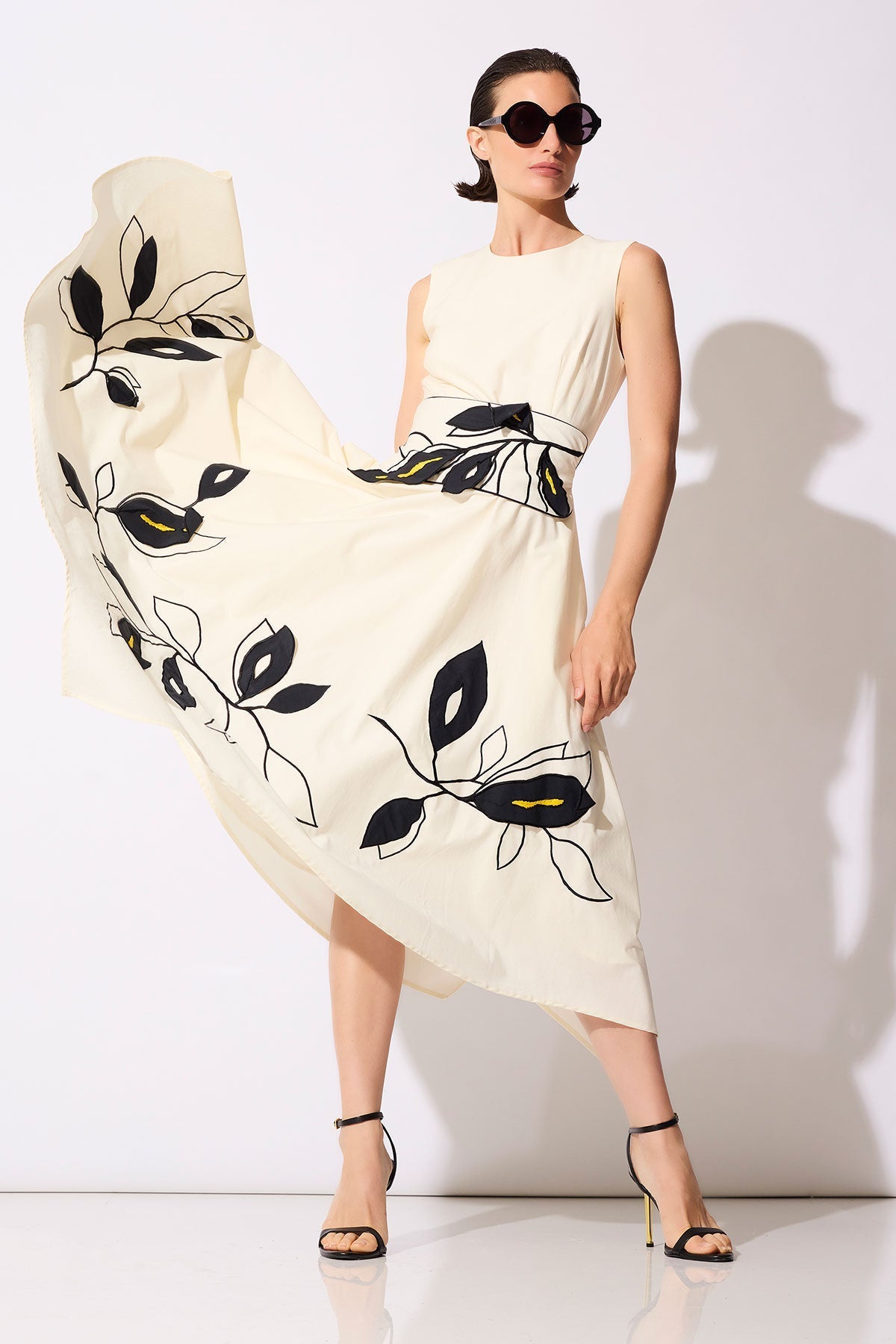 Tech Cotton Taffeta Embroidered Origami Maxi Dress Warm White