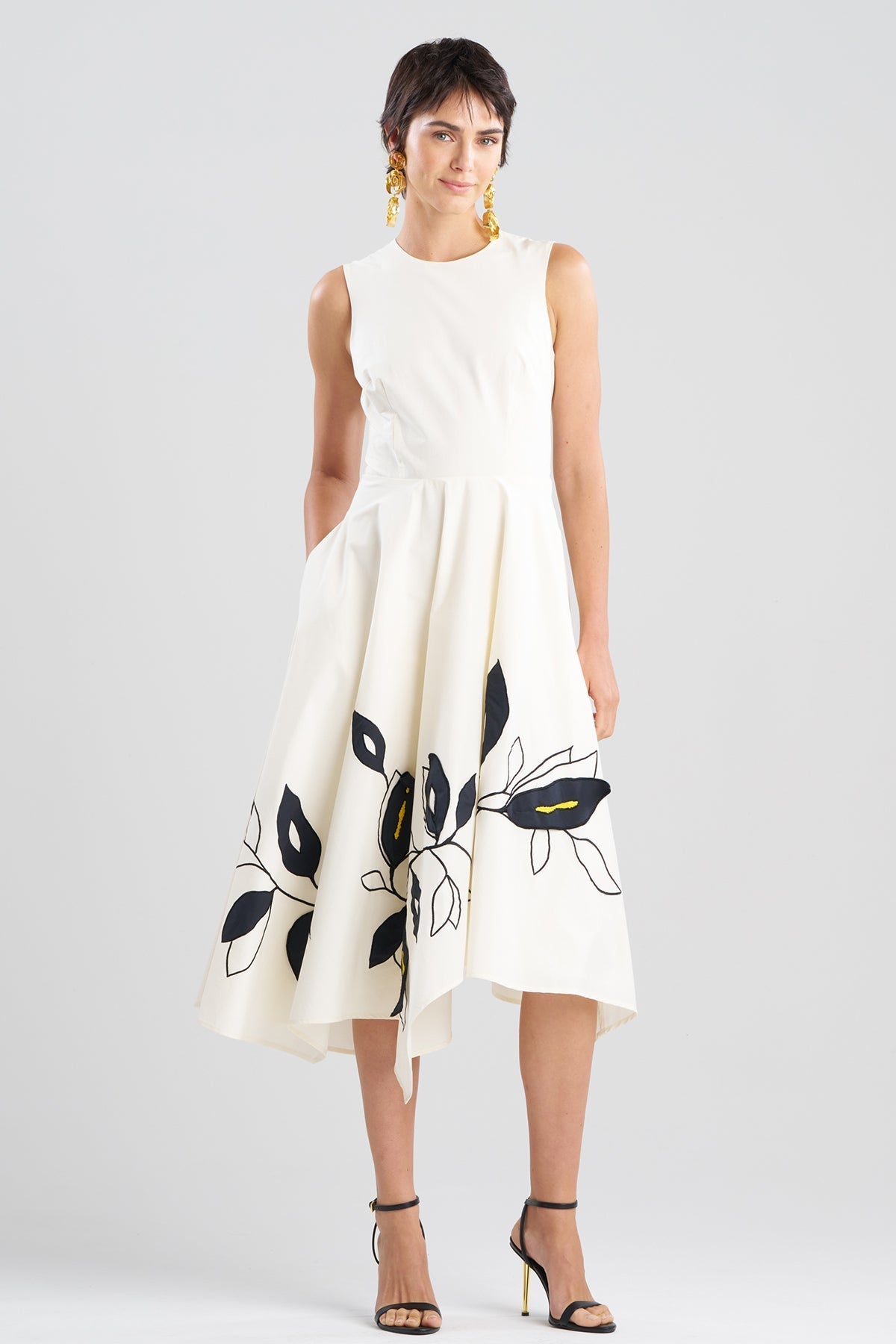 Tech Cotton Taffeta Embroidered Origami Maxi Dress Warm White