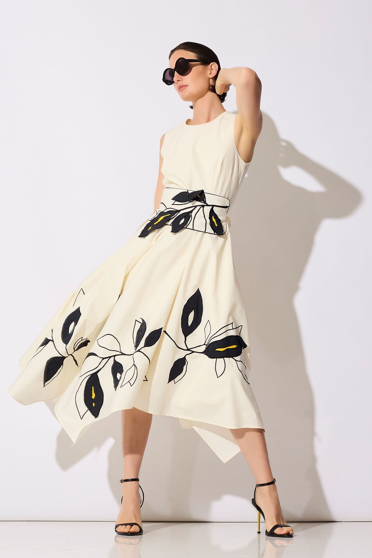 Tech Cotton Taffeta Embroidered Origami Maxi Dress Warm White