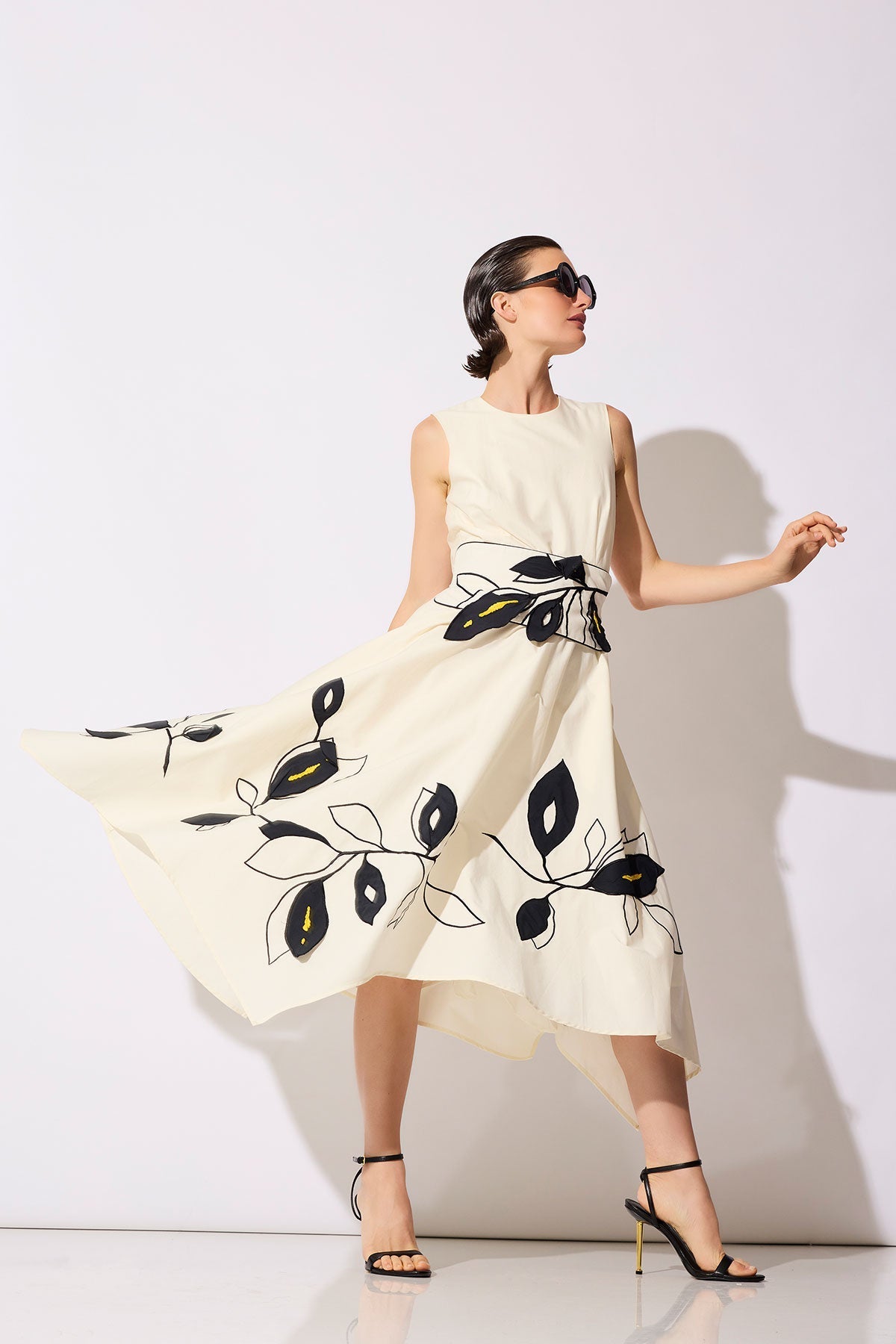 Tech Cotton Taffeta Embroidered Origami Maxi Dress Warm White