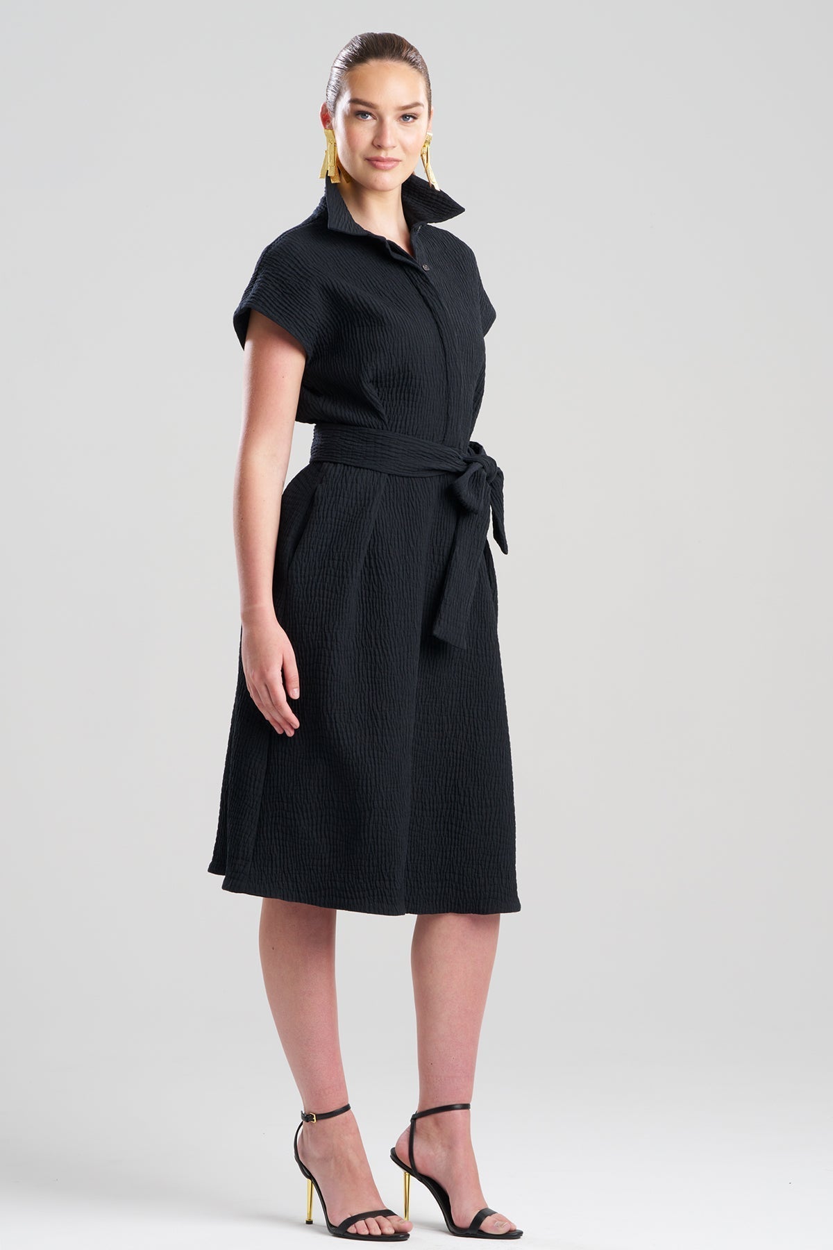 Textured Cotton Jacquard Shirtdress Black