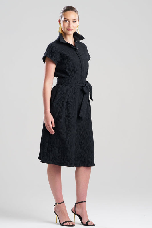Textured Cotton Jacquard Shirtdress Black