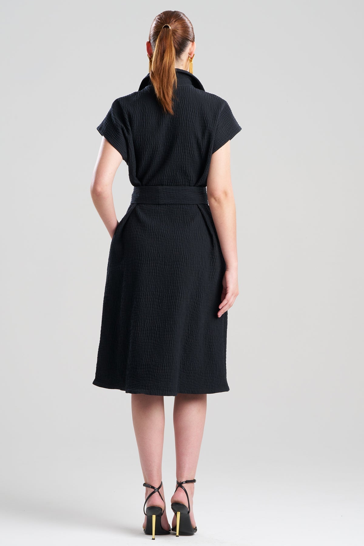Textured Cotton Jacquard Shirtdress Black