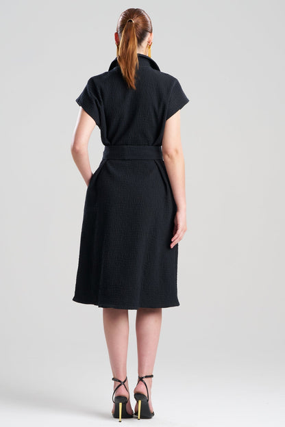Textured Cotton Jacquard Shirtdress Black