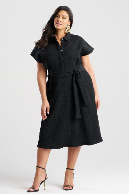 Textured Cotton Jacquard Shirtdress Black