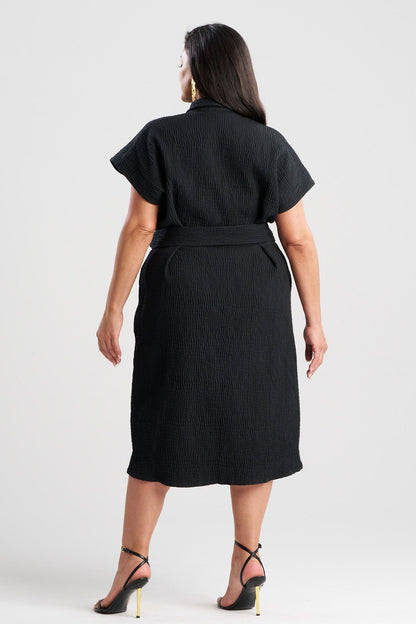 Textured Cotton Jacquard Shirtdress Black