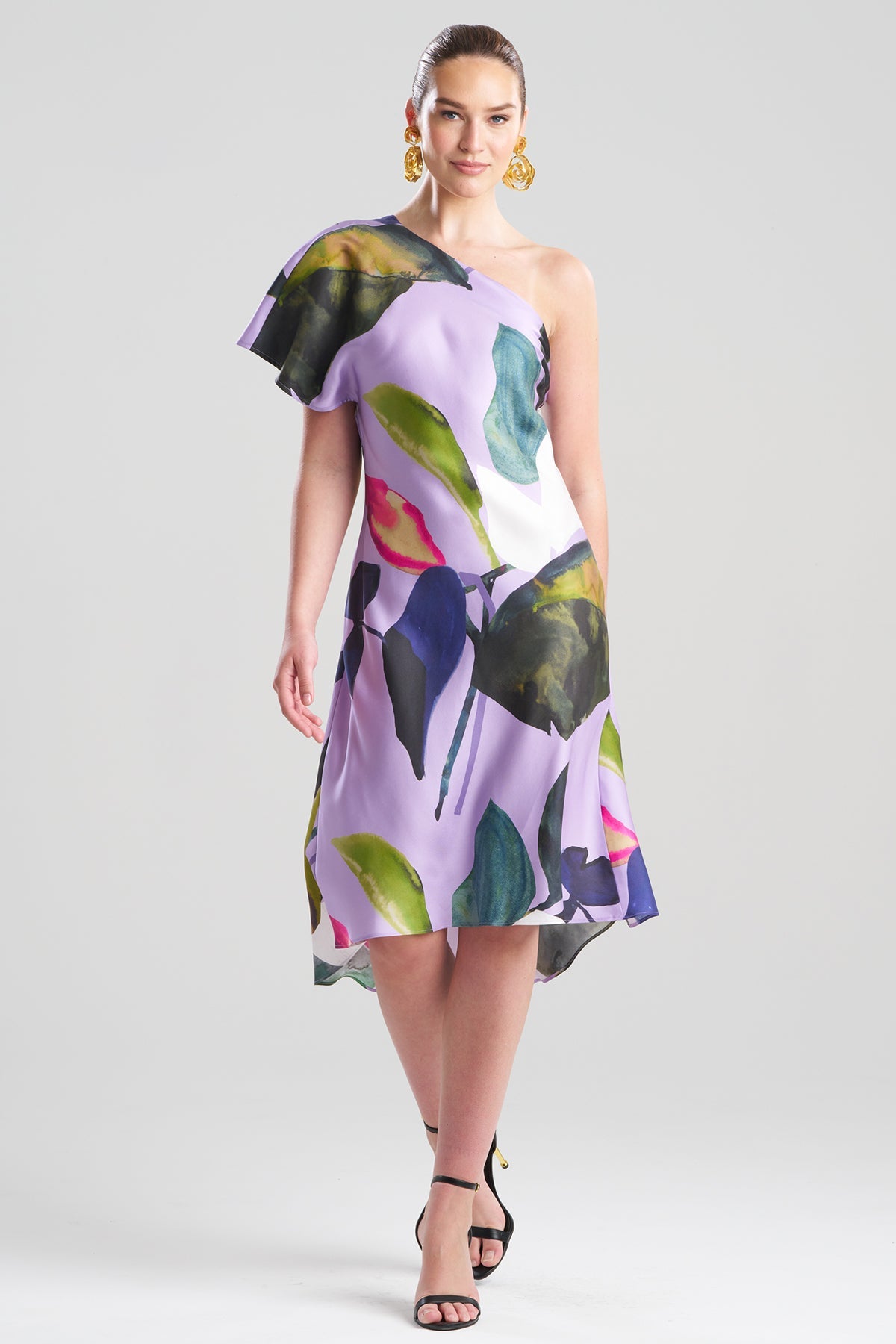 Yoru Silk Twill One Shoulder Dress Deep Orchid