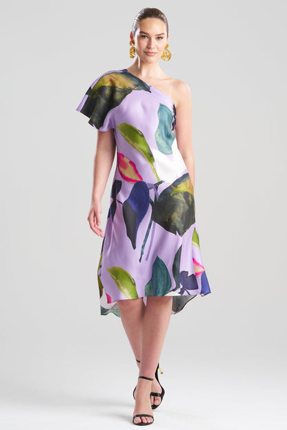 Yoru Silk Twill One Shoulder Dress Deep Orchid