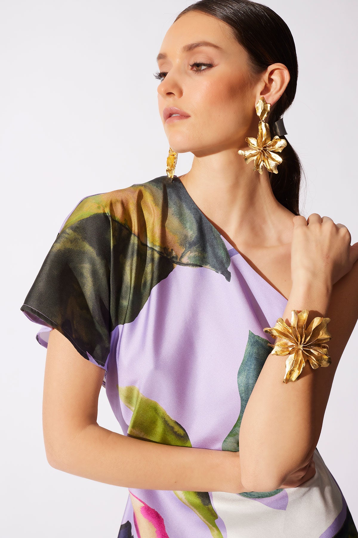 Yoru Silk Twill One Shoulder Dress Deep Orchid