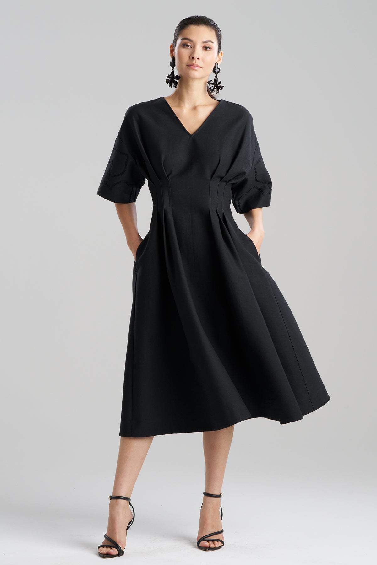 Canvas Cotton Embroidered Dress Black