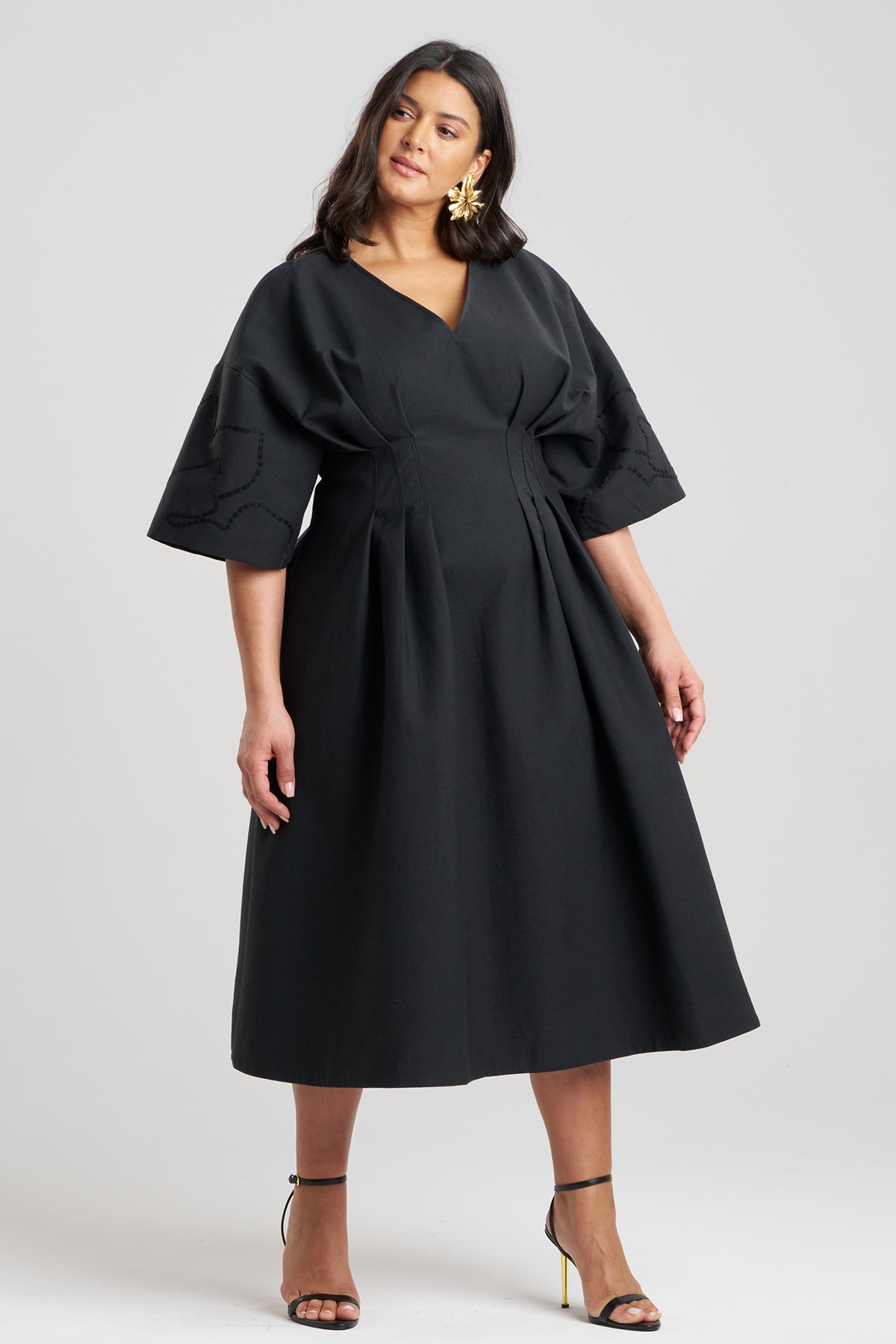Canvas Cotton Embroidered Dress Black