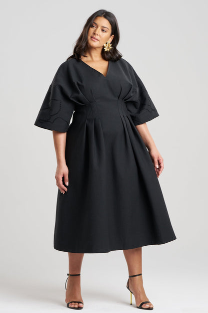 Canvas Cotton Embroidered Dress Black