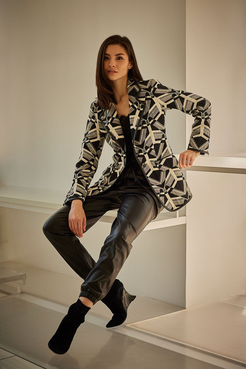 Buy Yantra Notch Lapel Blazer in Black/White Online Black/White