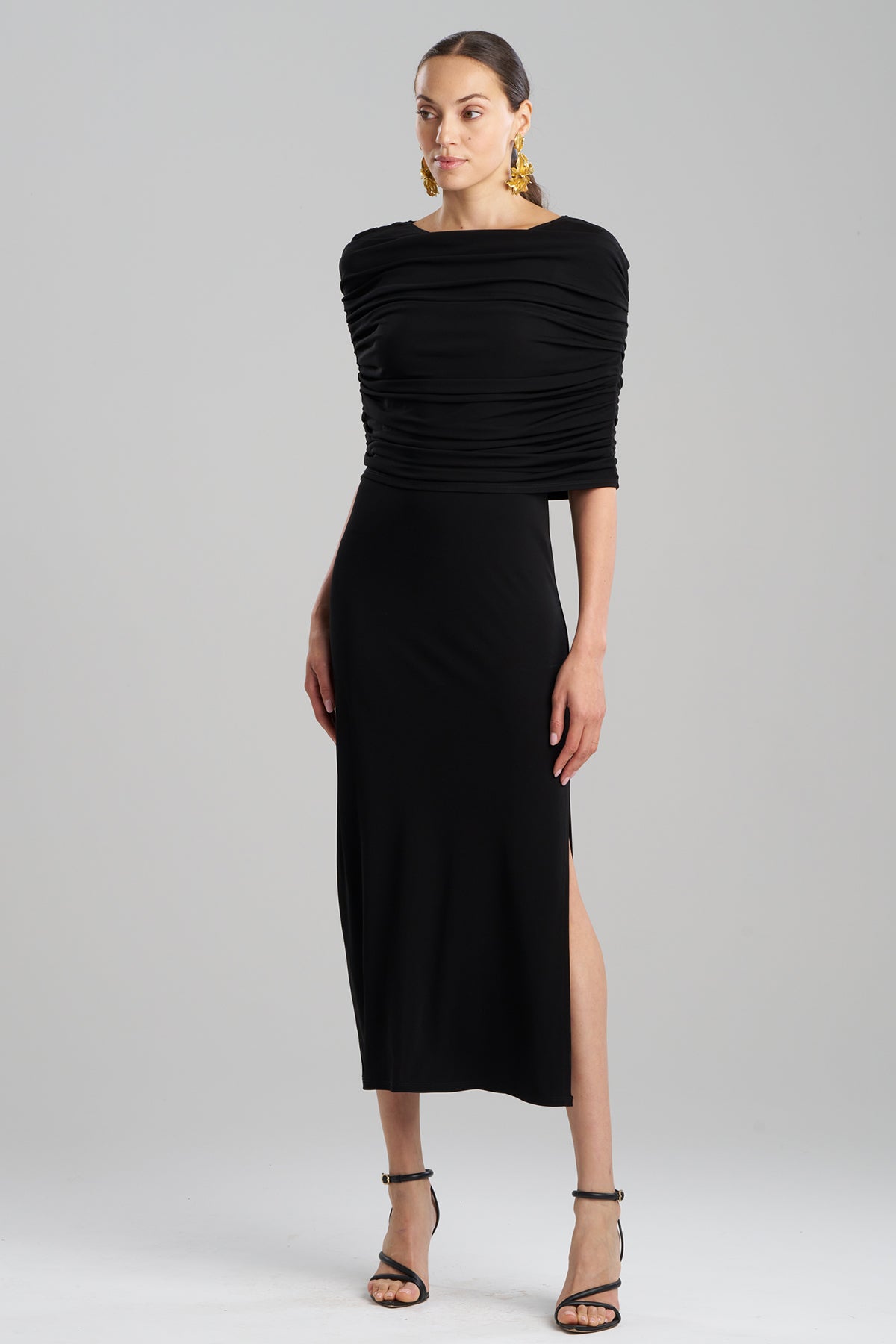 Matte Jersey Rouched Shoulder Dress Black