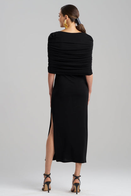 Matte Jersey Rouched Shoulder Dress Black