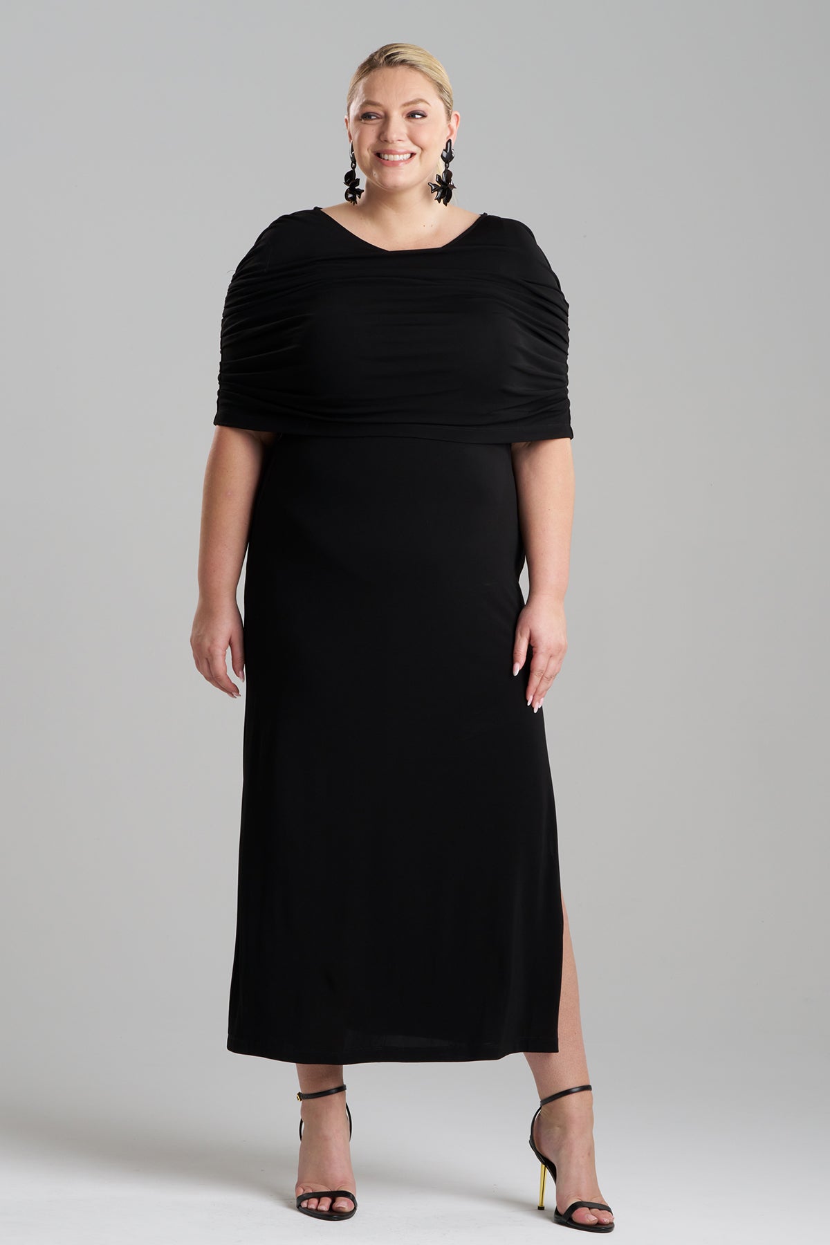 Matte Jersey Rouched Shoulder Dress Black