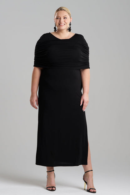 Matte Jersey Rouched Shoulder Dress Black