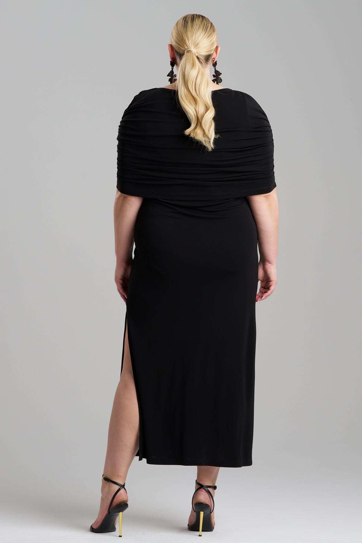 Matte Jersey Rouched Shoulder Dress Black