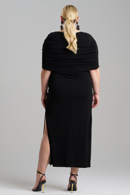 Matte Jersey Rouched Shoulder Dress Black