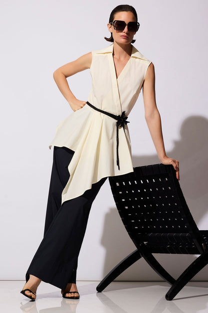 Tech Cotton Taffeta Cascade Peplum Shirt Warm White