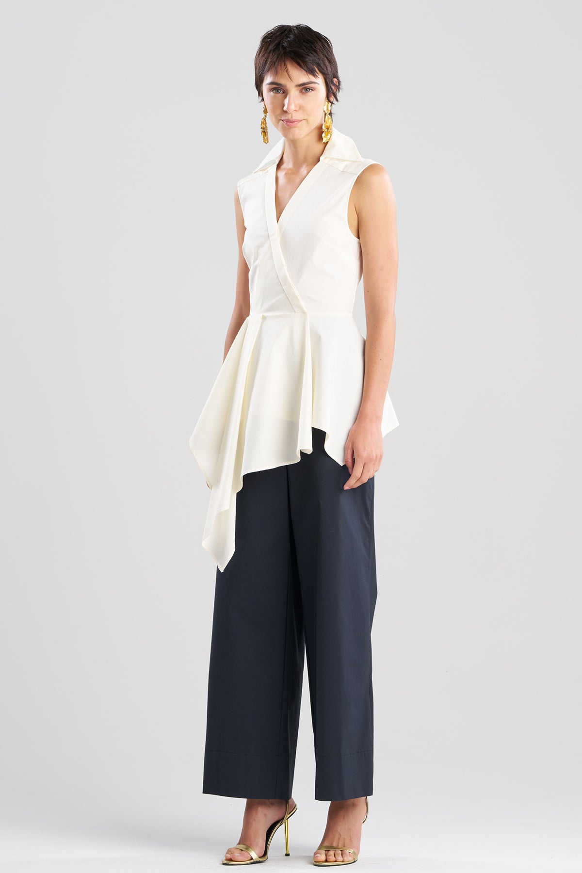 Tech Cotton Taffeta Cascade Peplum Shirt Warm White