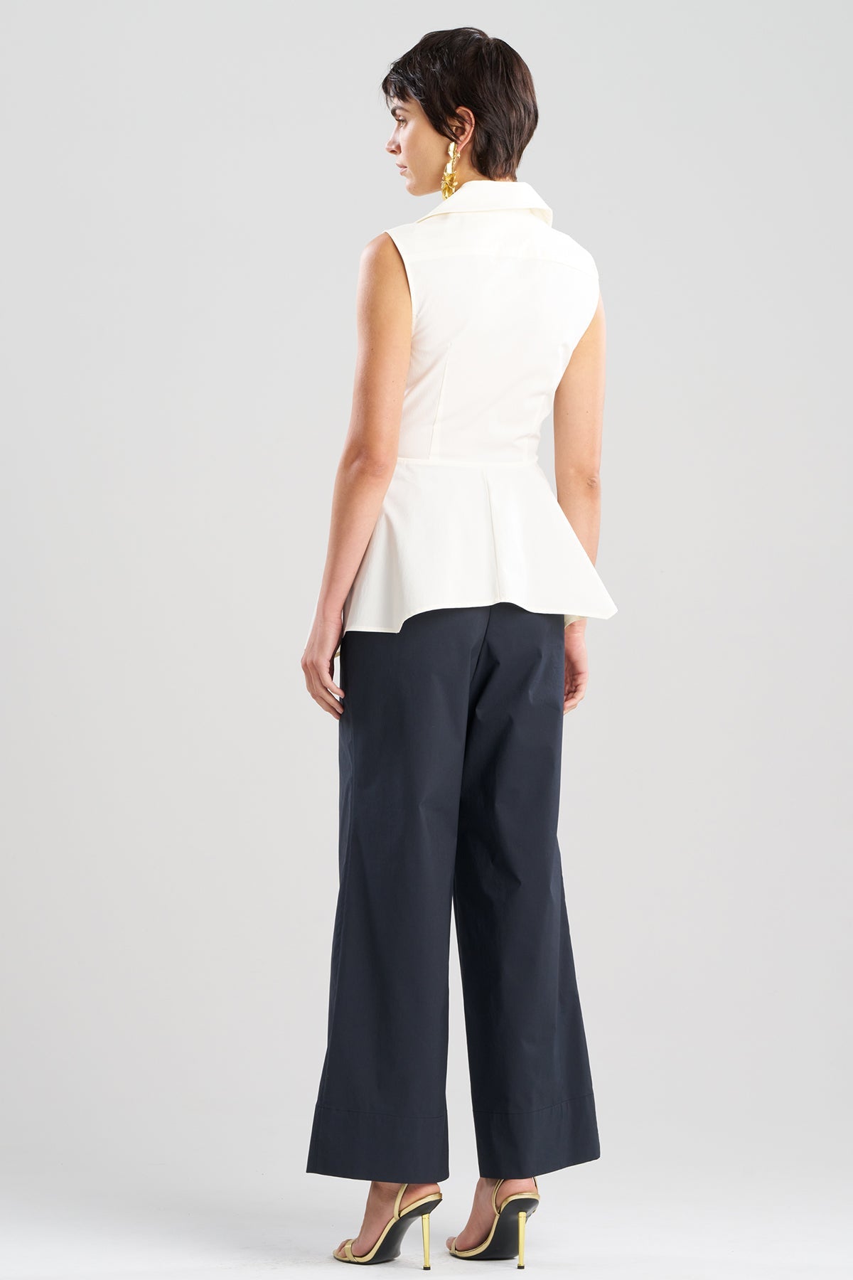 Tech Cotton Taffeta Cascade Peplum Shirt Warm White