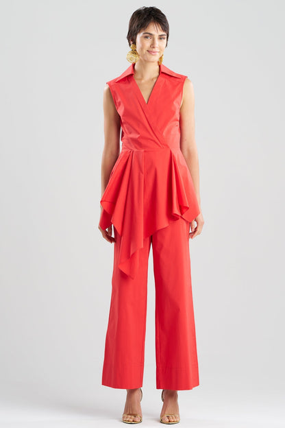 Tech Cotton Taffeta Cascade Peplum Shirt Mars Red