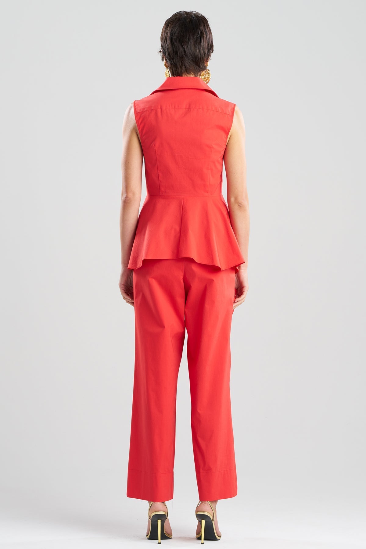 Tech Cotton Taffeta Cascade Peplum Shirt Mars Red